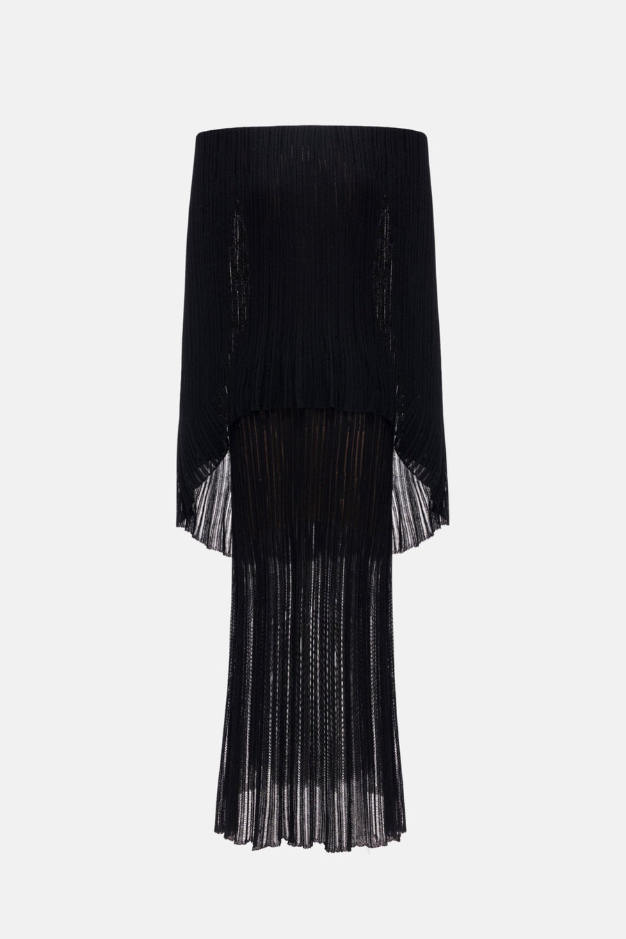 Black Off-Shoulder Pleated Maxi Dress