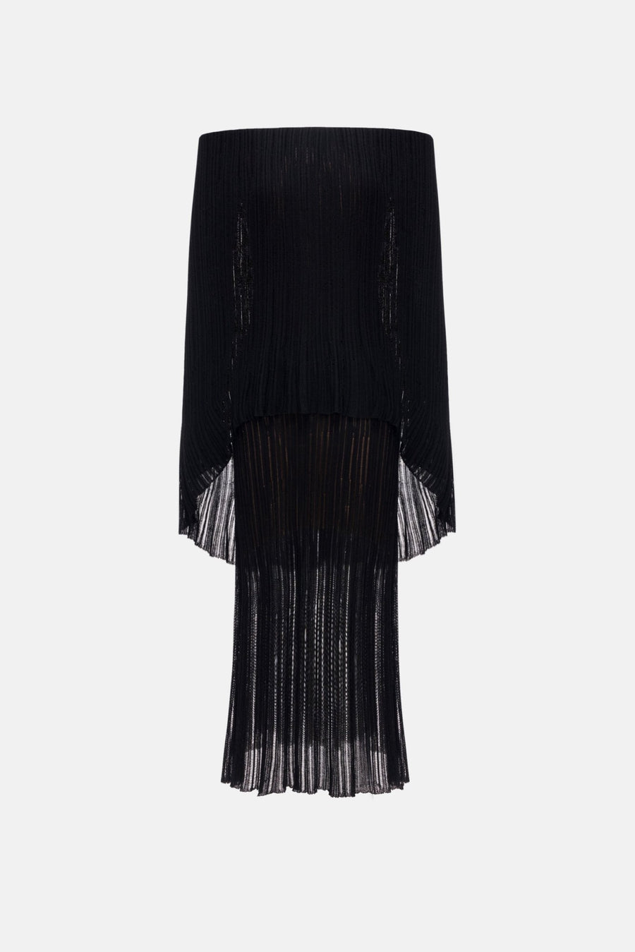 Black Off-Shoulder Pleated Midi Dress