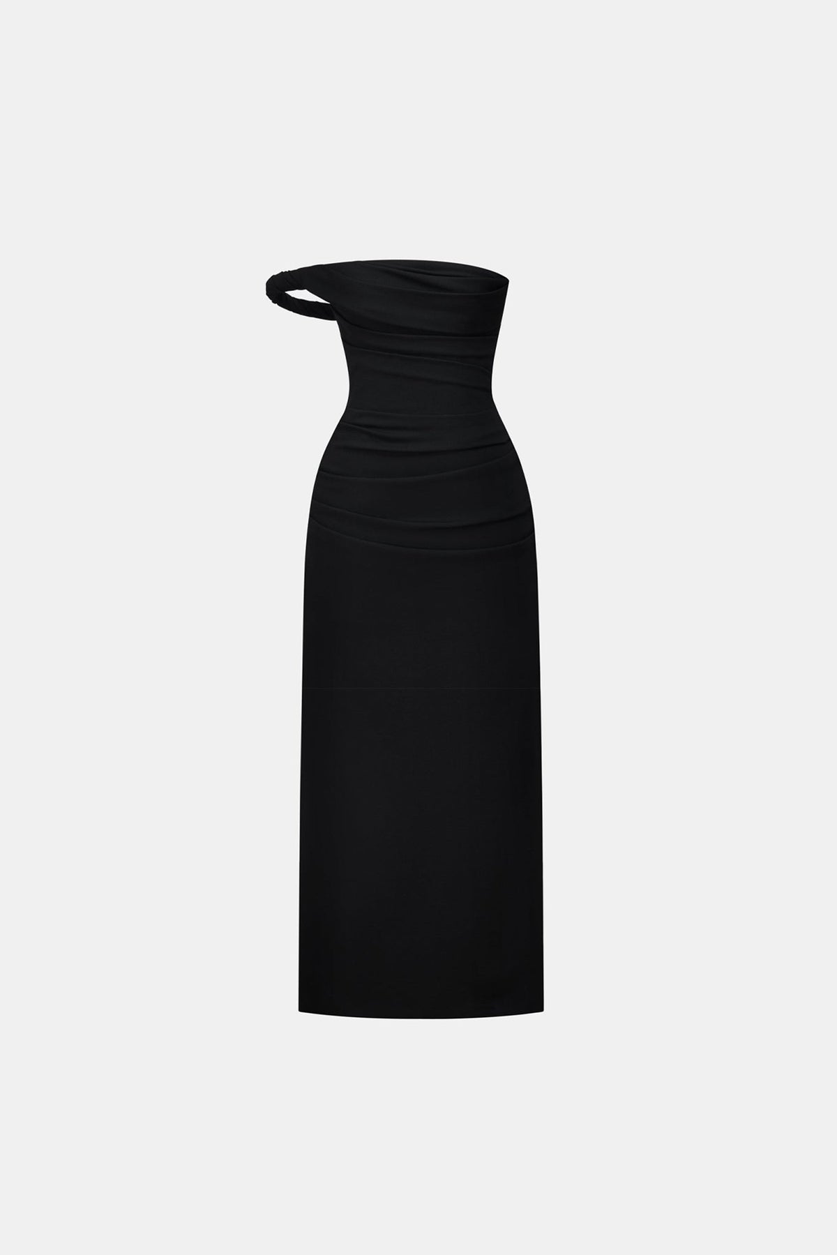 Black One-off Shoulder Draped Midi Dress by Montsand