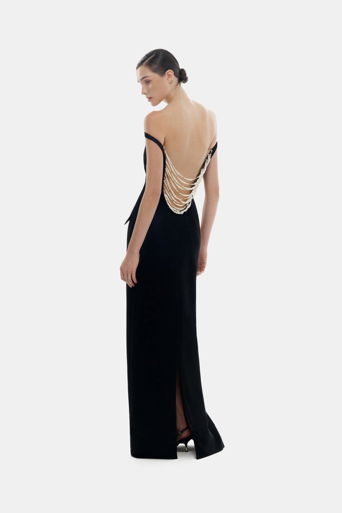 Black Pearl Beaded Maxi Dress by Montsand