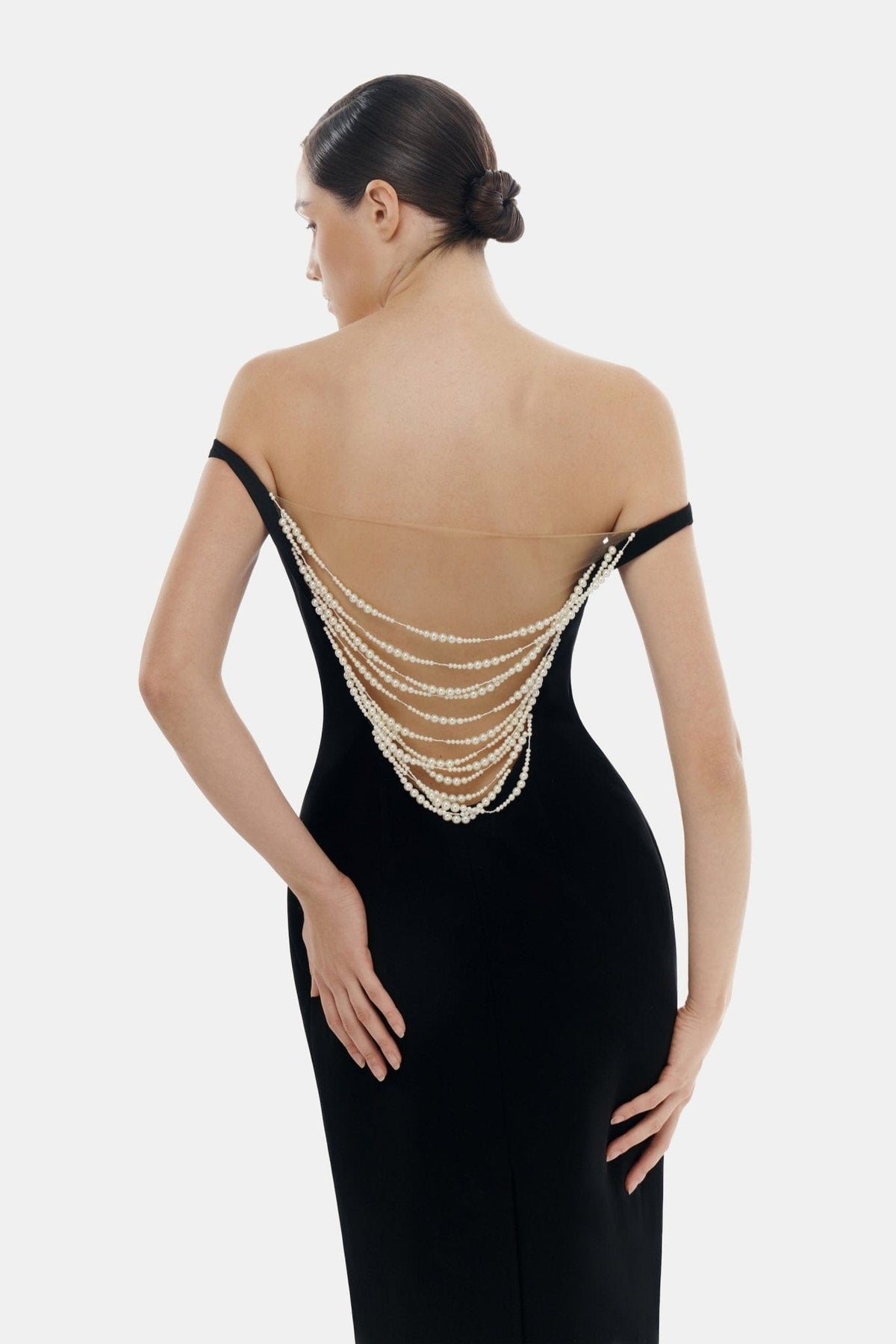 Black Pearl Beaded Maxi Dress by Montsand
