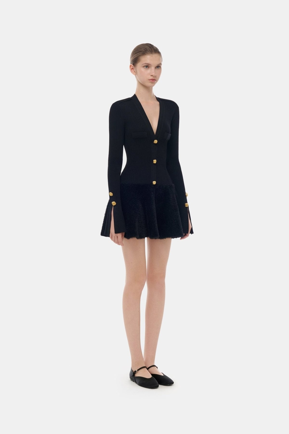 Black Ribbed Flared Mini Dress by Montsand