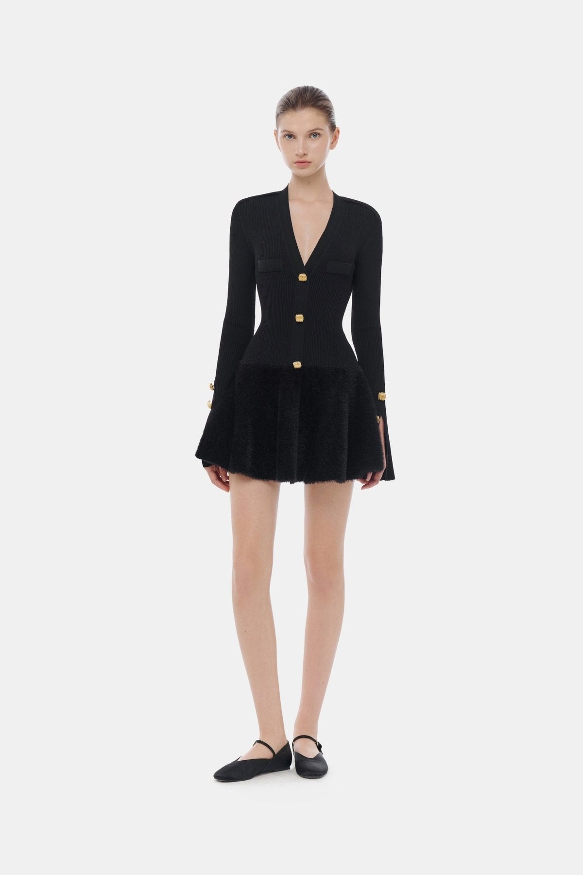 Black Ribbed Flared Mini Dress by Montsand