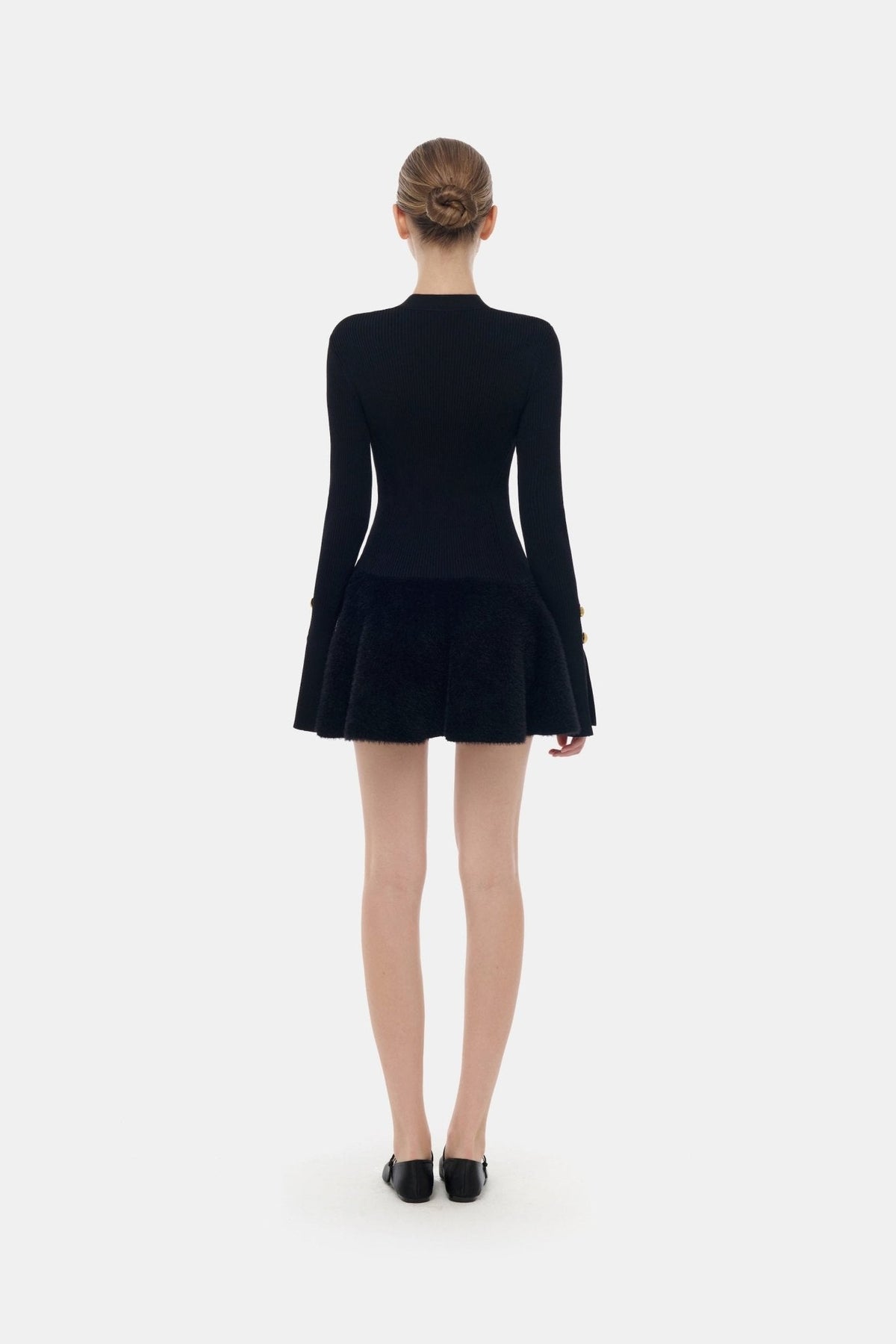 Black Ribbed Flared Mini Dress by Montsand