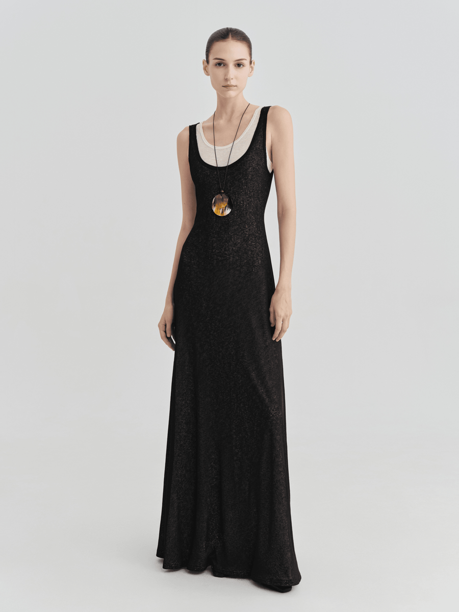 Black Ribbed Layered Tank Maxi Dress
