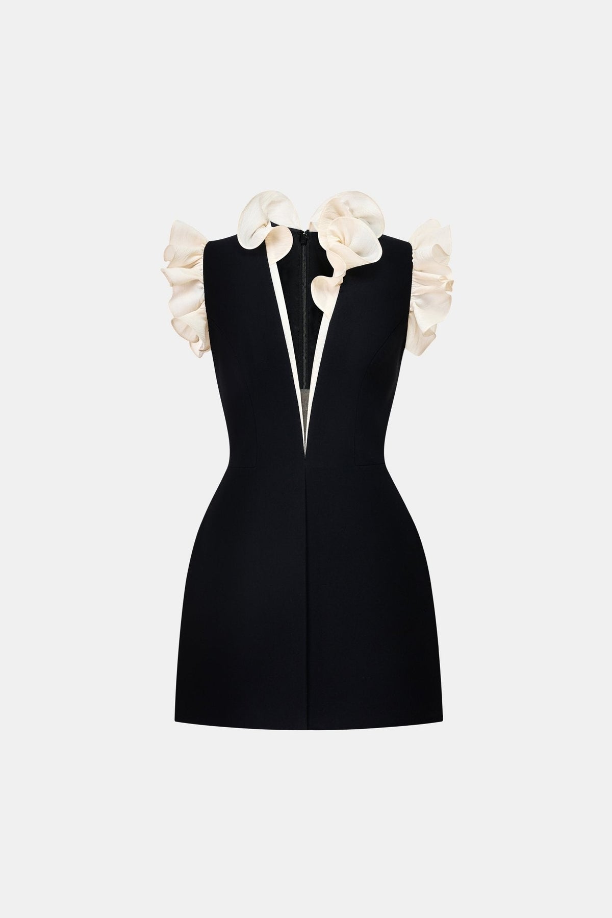 Black Ruffle Vneck Mini Dress by Montsand
