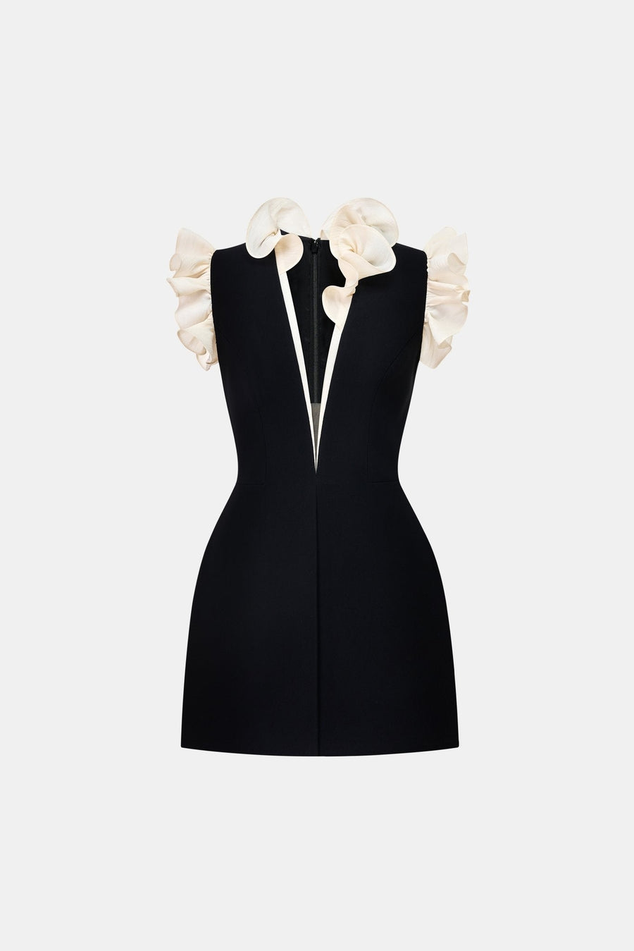 Black Ruffle Vneck Mini Dress
