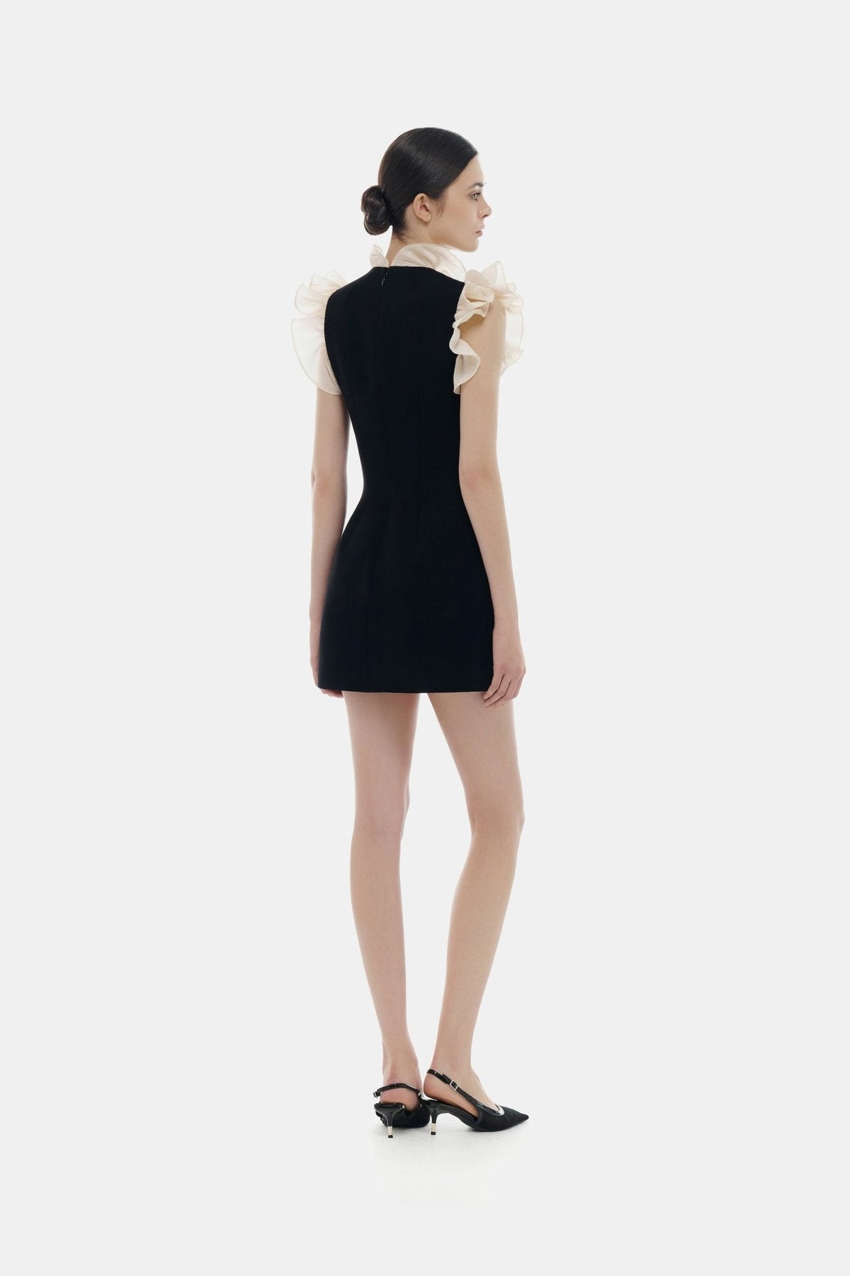 Black Ruffle Vneck Mini Dress by Montsand