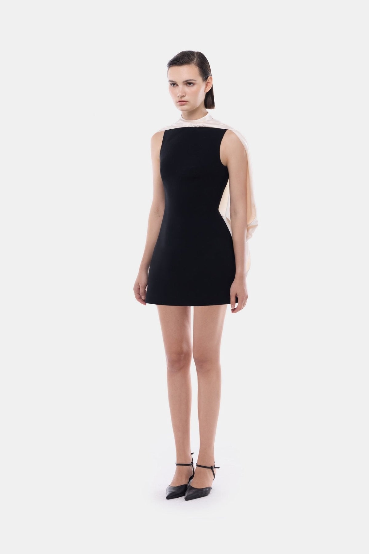 Black Scarf Mock Neck Mini Dress by Montsand