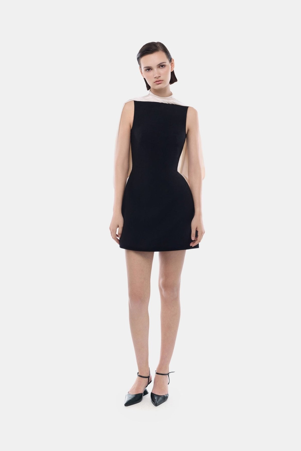 Black Scarf Mock Neck Mini Dress by Montsand