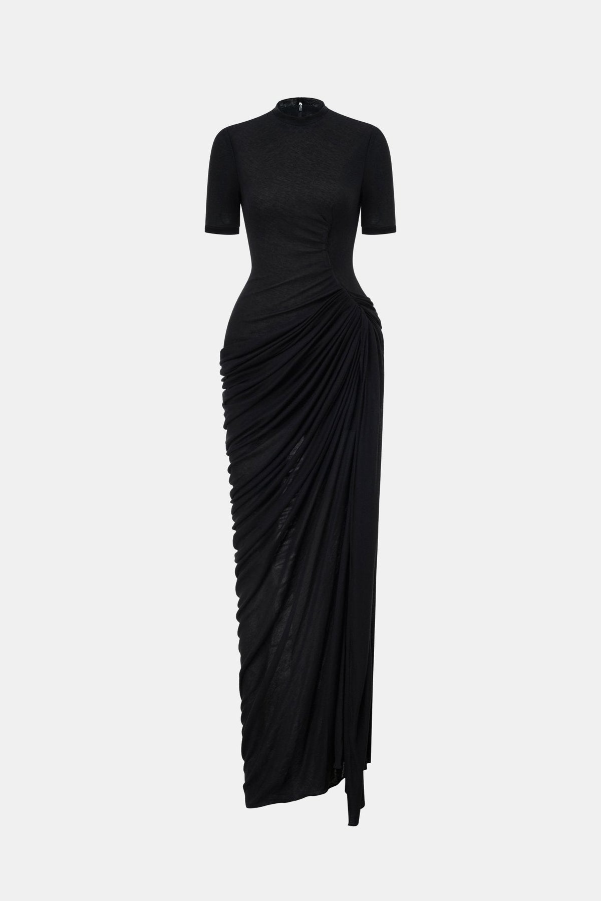 Black Short-sleeves Ruched Maxi Dress by Montsand