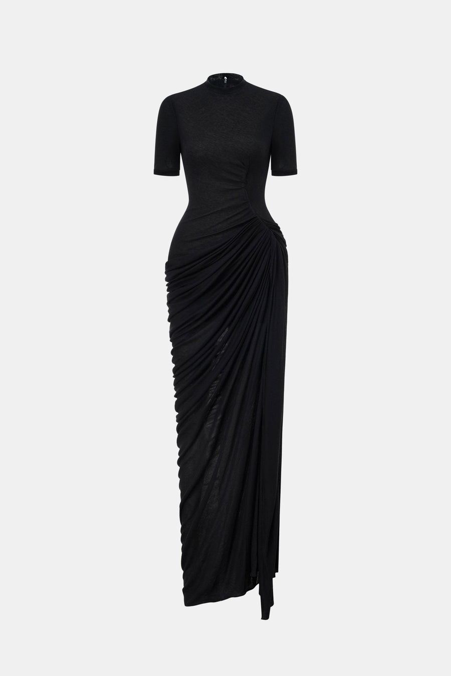 Black Short-sleeves Ruched Maxi Dress