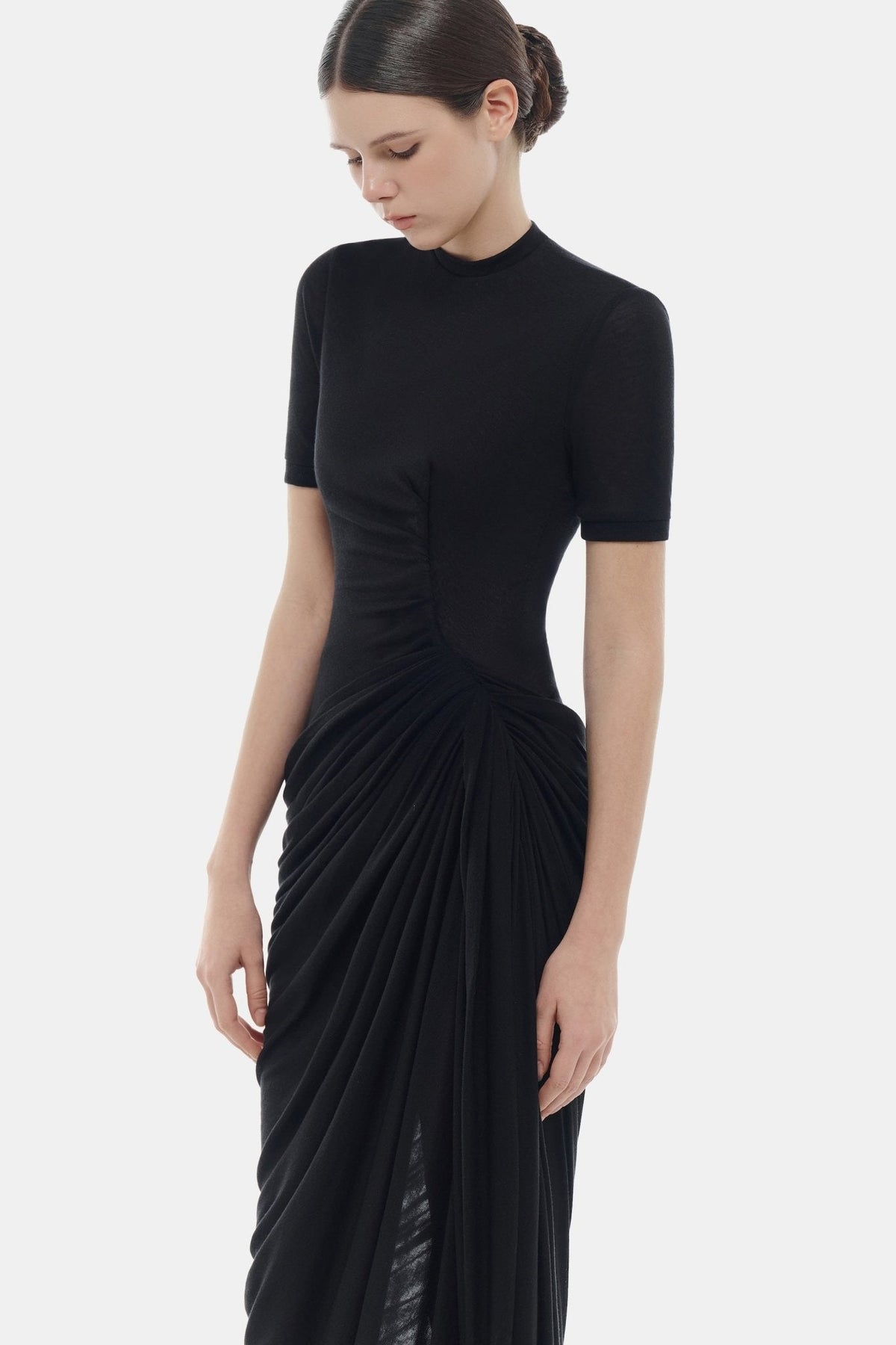 Black Short-sleeves Ruched Maxi Dress by Montsand