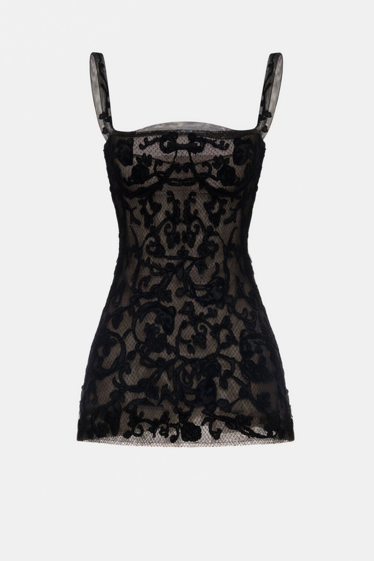 Black Straight Neckline Bodice Mini Dress by Montsand