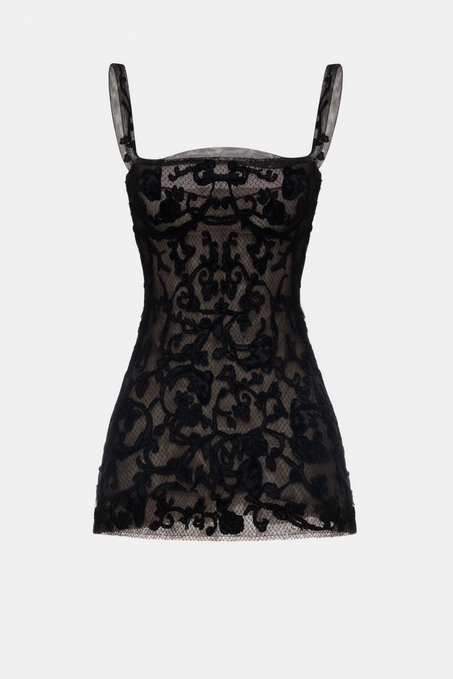Black Straight Neckline Bodice Mini Dress