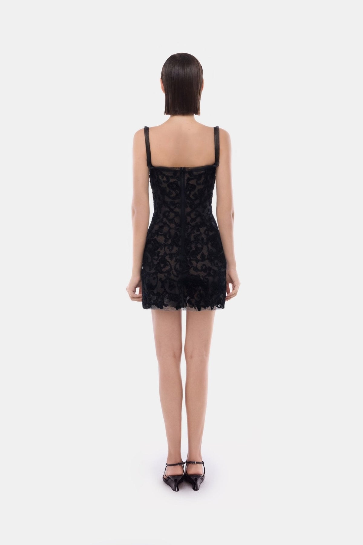 Black Straight Neckline Bodice Mini Dress by Montsand