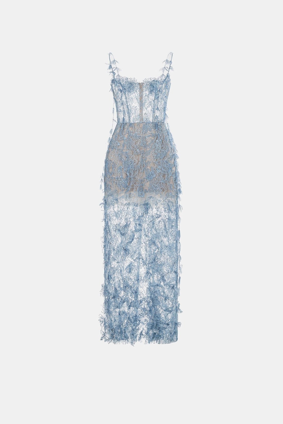 Blue Beaded Lace Pencil Dress by Montsand