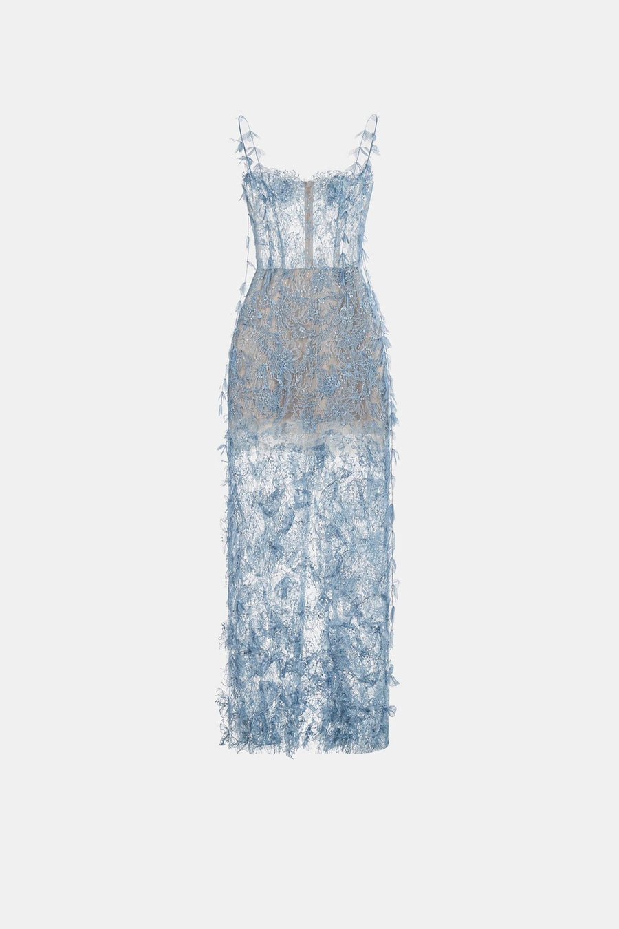 Blue Beaded Lace Pencil Dress