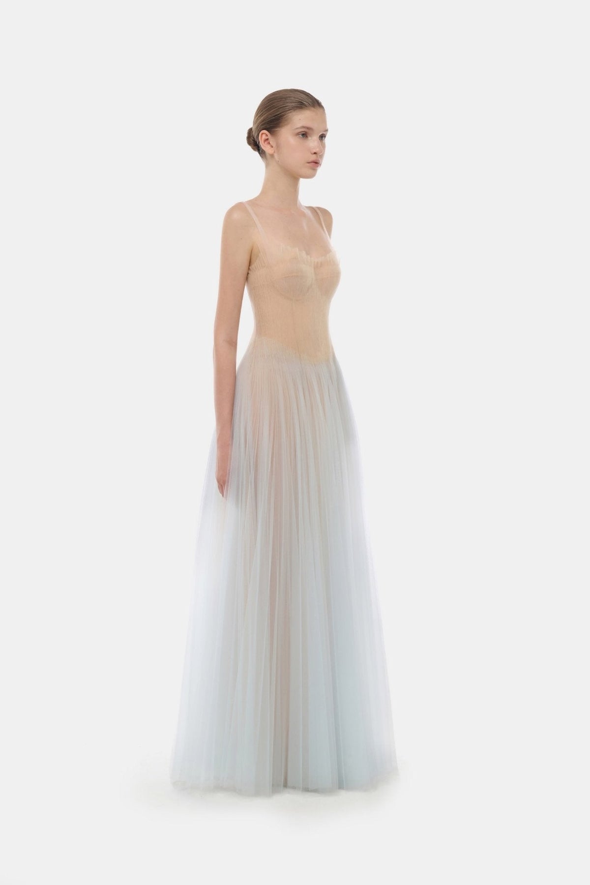 Blue Corset Tulle Maxi Dress by Montsand