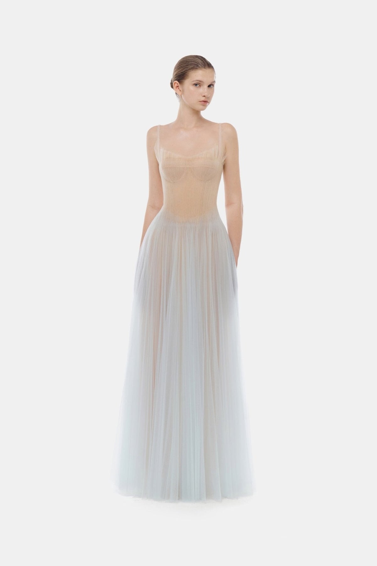 Blue Corset Tulle Maxi Dress by Montsand