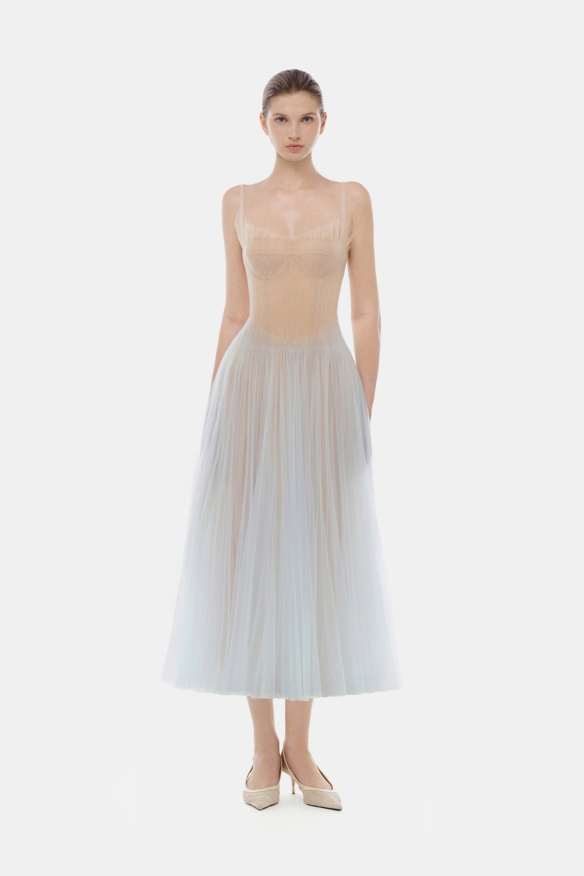 Blue Corset Tulle Midi Dress by Montsand