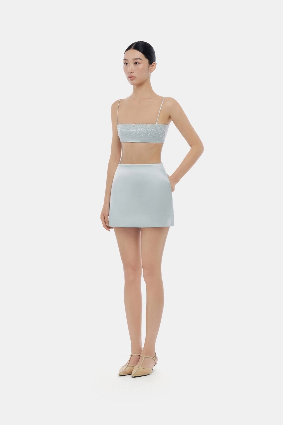 Blue Crystal Beaded Silk Bandeau by Montsand