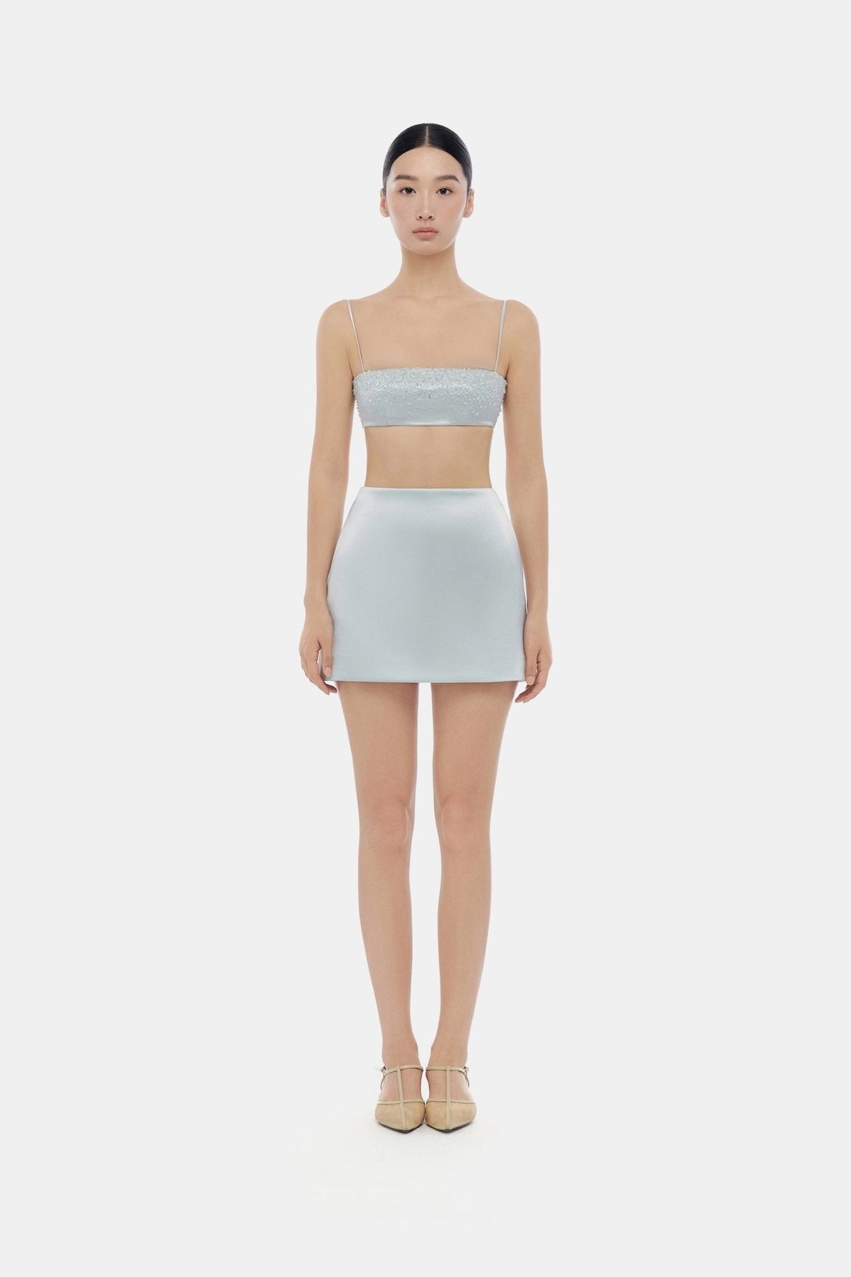 Blue Crystal Beaded Silk Bandeau by Montsand