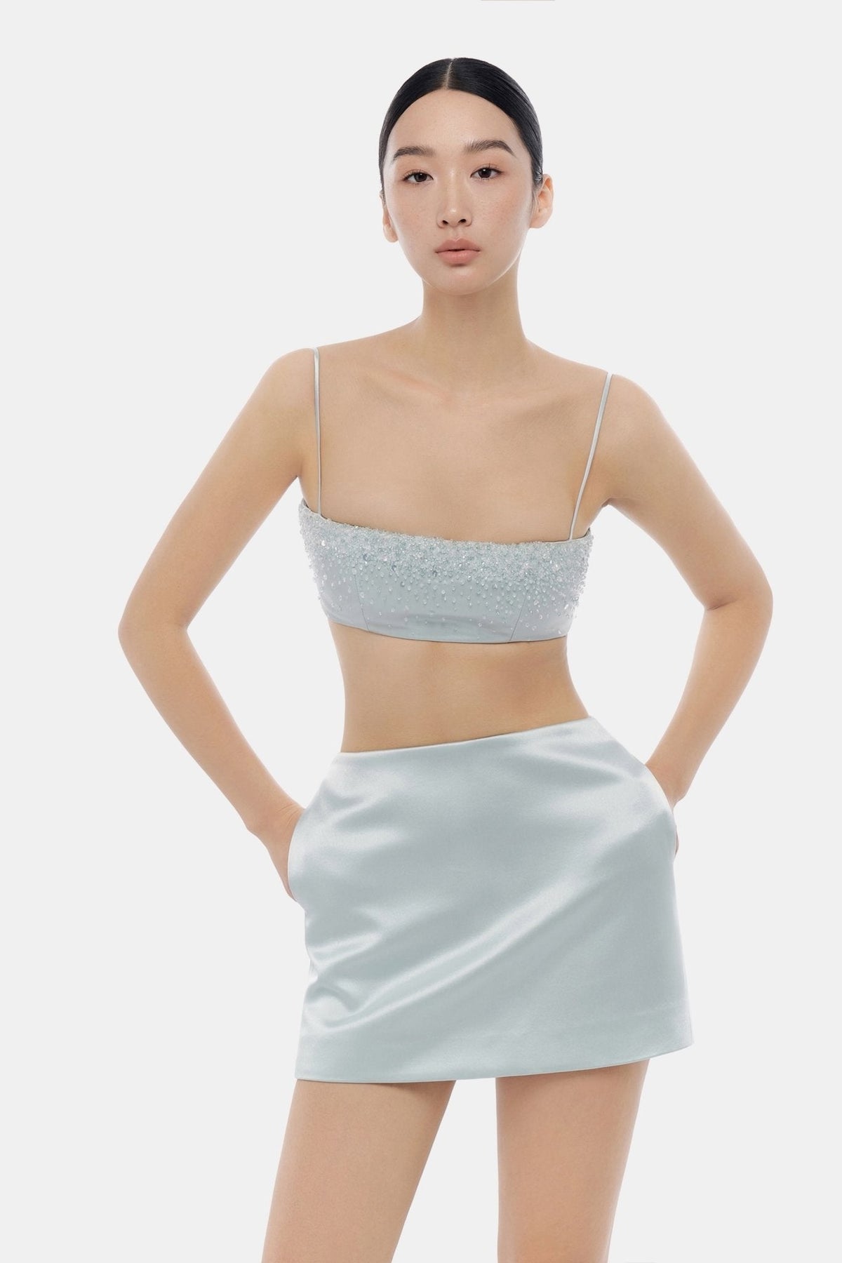 Blue Crystal Beaded Silk Bandeau by Montsand