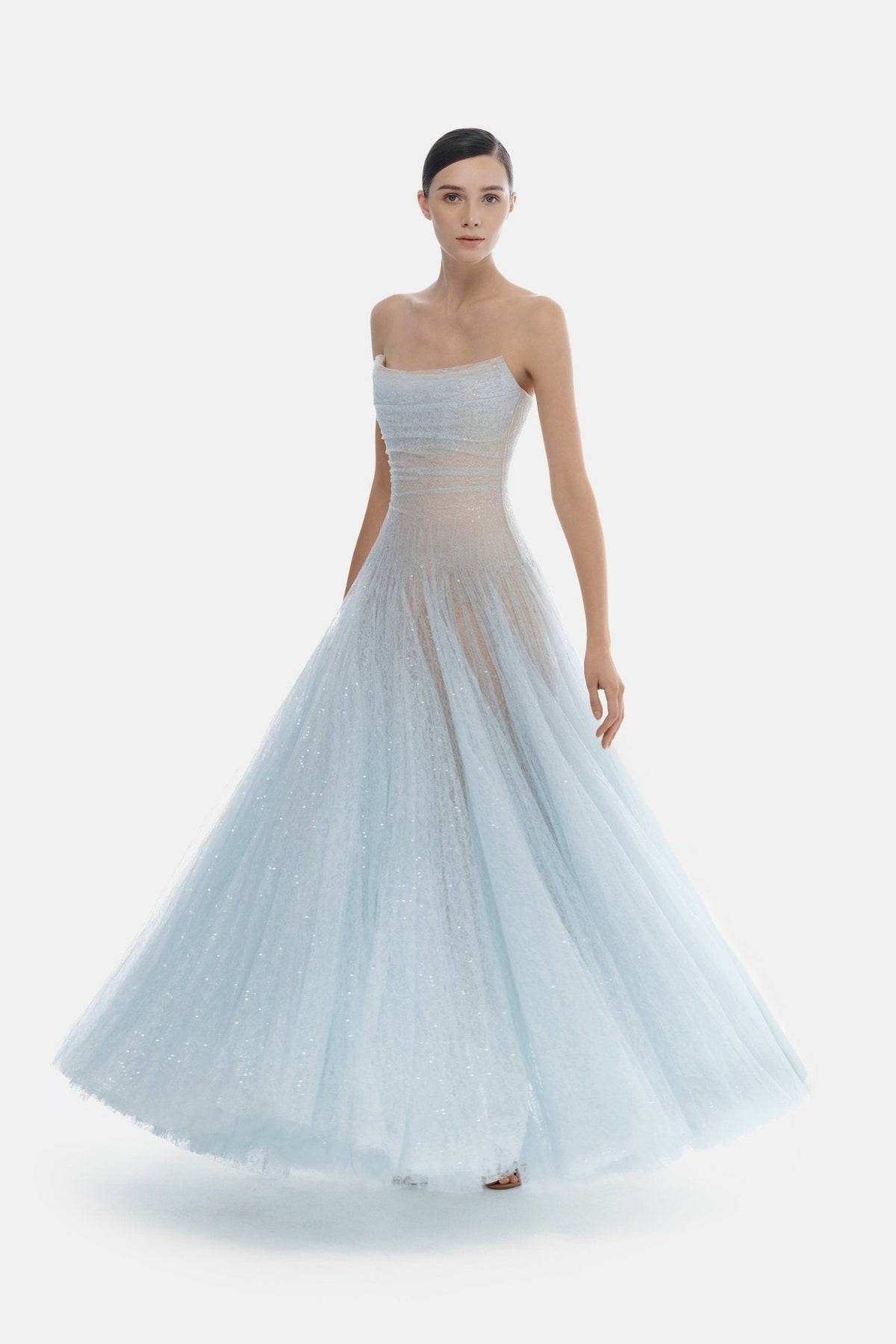 Blue Draped Lace Maxi Dress by Montsand