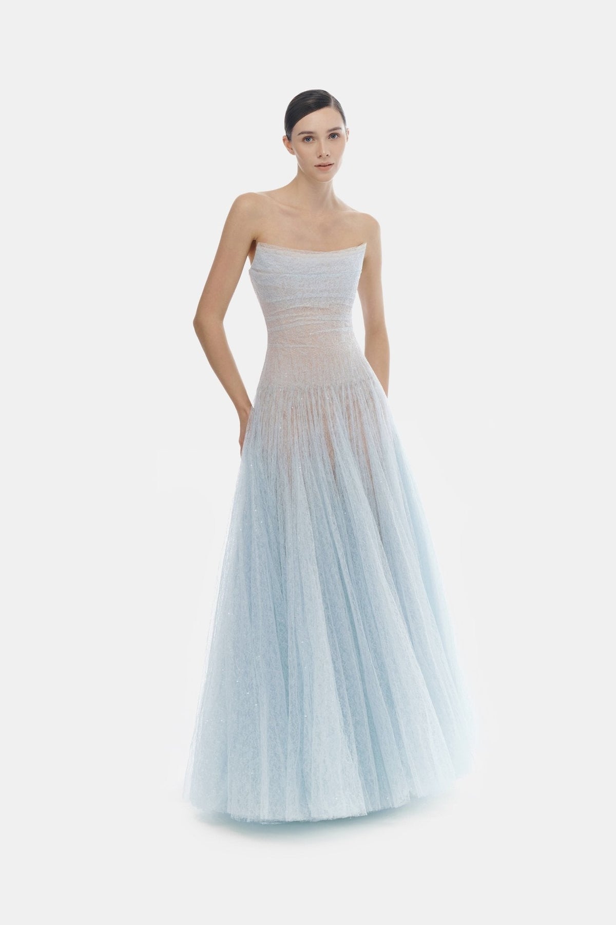 Blue Draped Lace Maxi Dress by Montsand