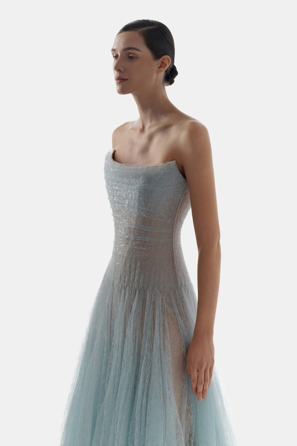 Blue Draped Lace Maxi Dress by Montsand