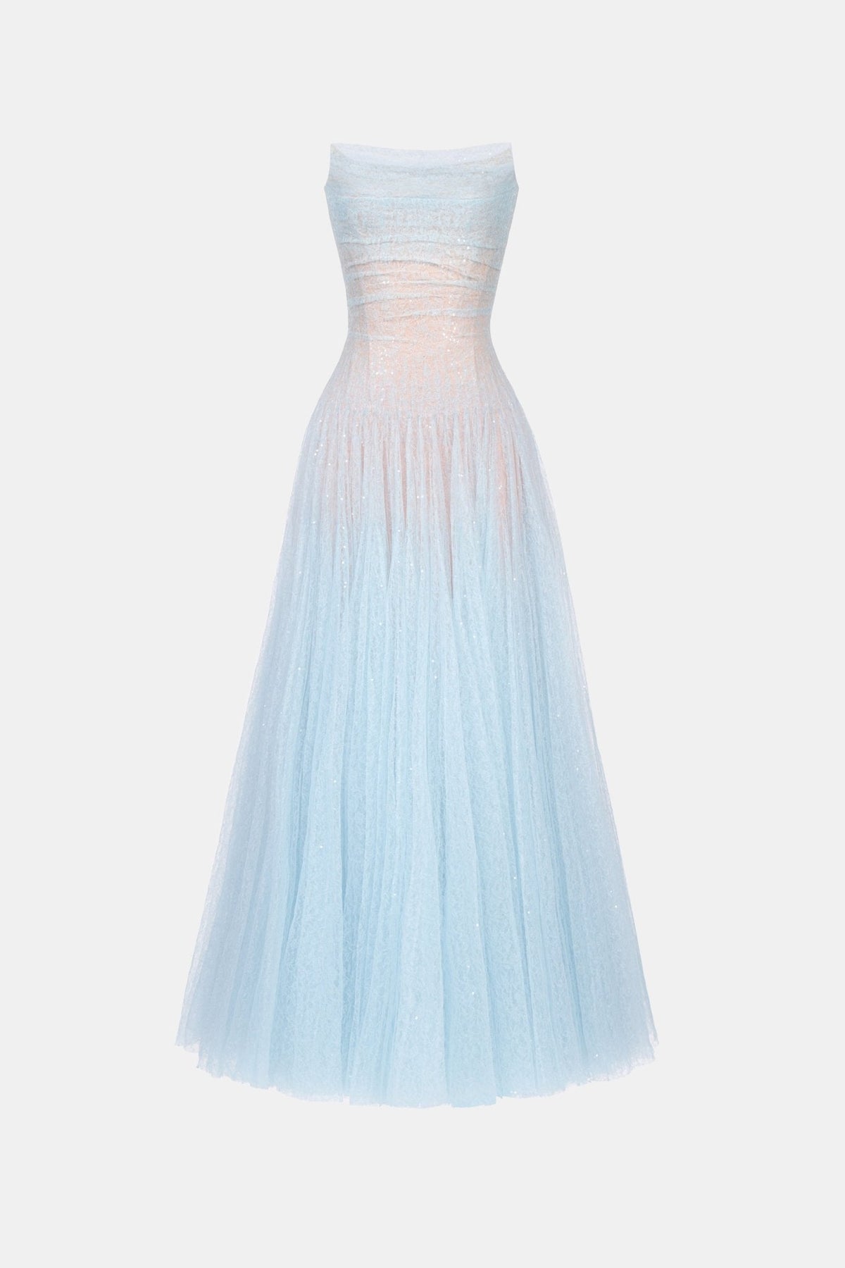 Blue Draped Lace Maxi Dress by Montsand