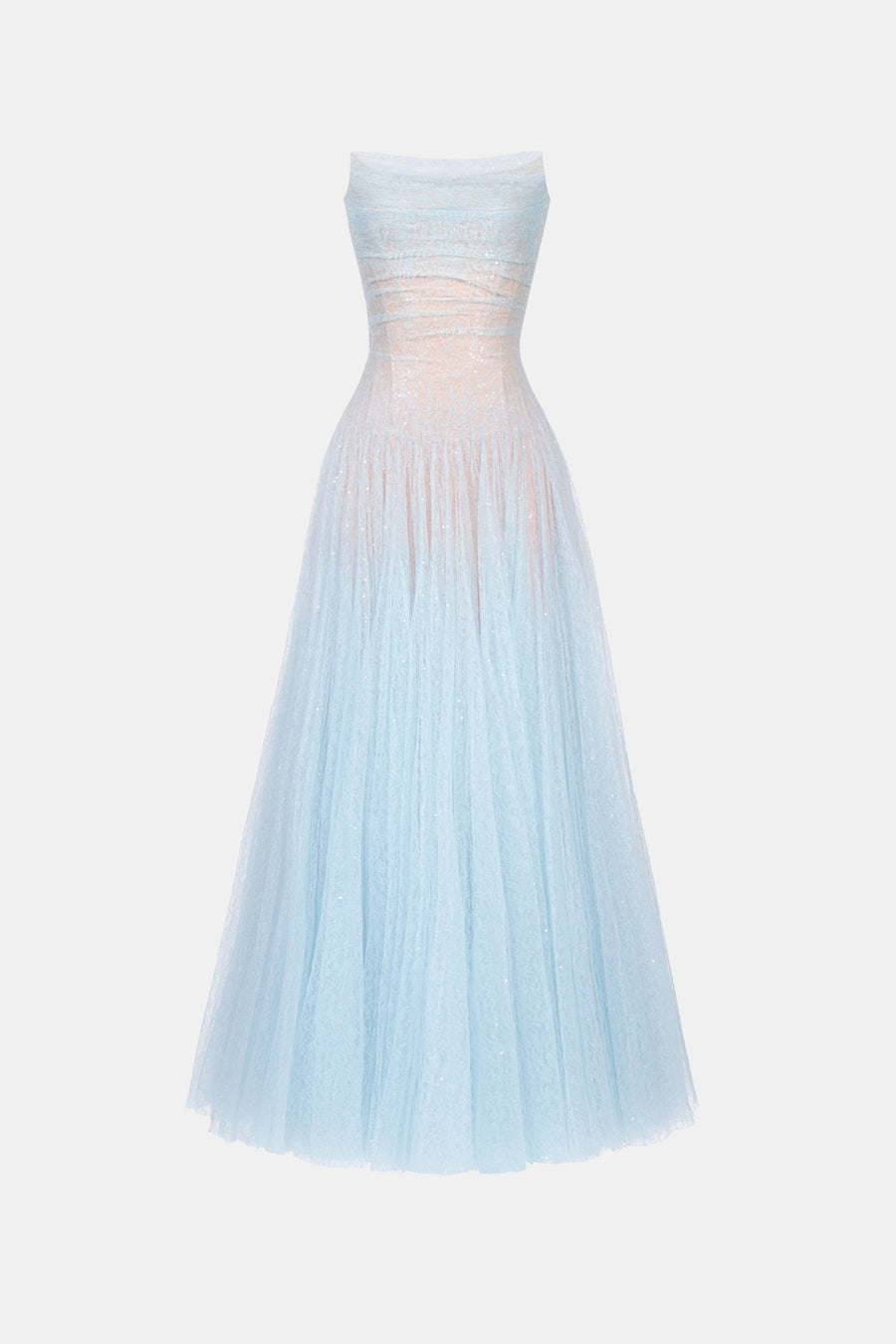 Blue Draped Lace Maxi Dress
