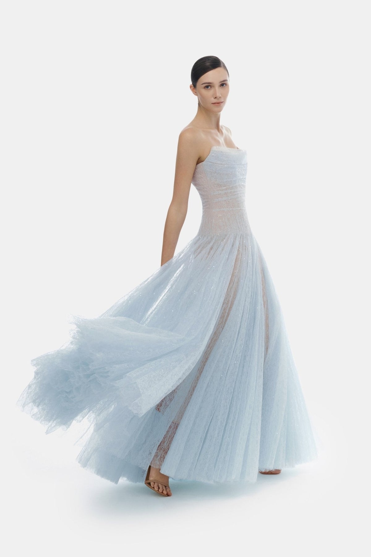 Blue Draped Lace Maxi Dress by Montsand