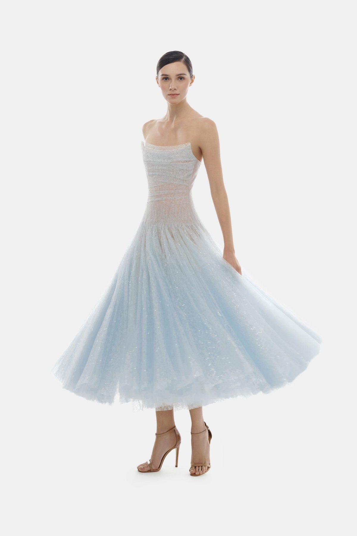 Blue Draped Lace Midi Dress by Montsand