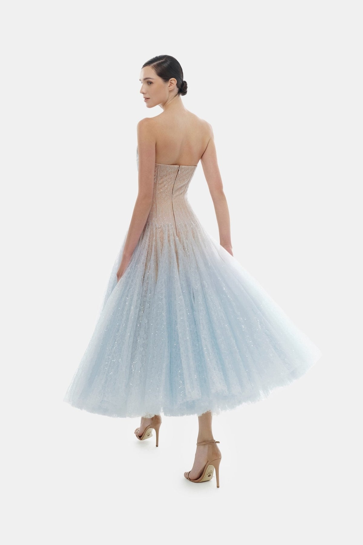 Blue Draped Lace Midi Dress by Montsand