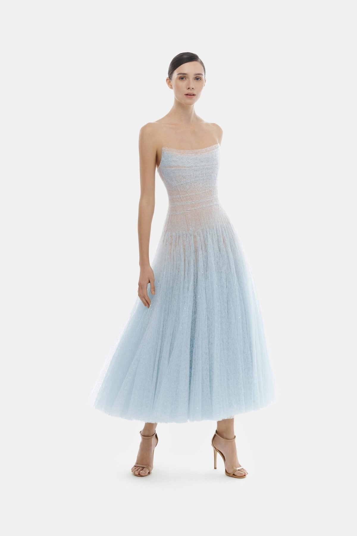 Blue Draped Lace Midi Dress by Montsand
