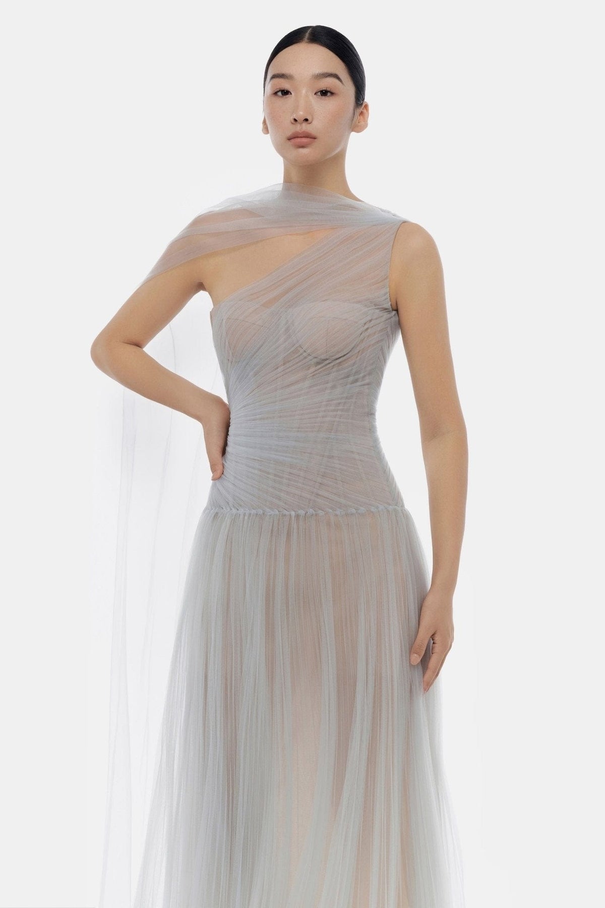 Blue Draped Midi Dress by Montsand