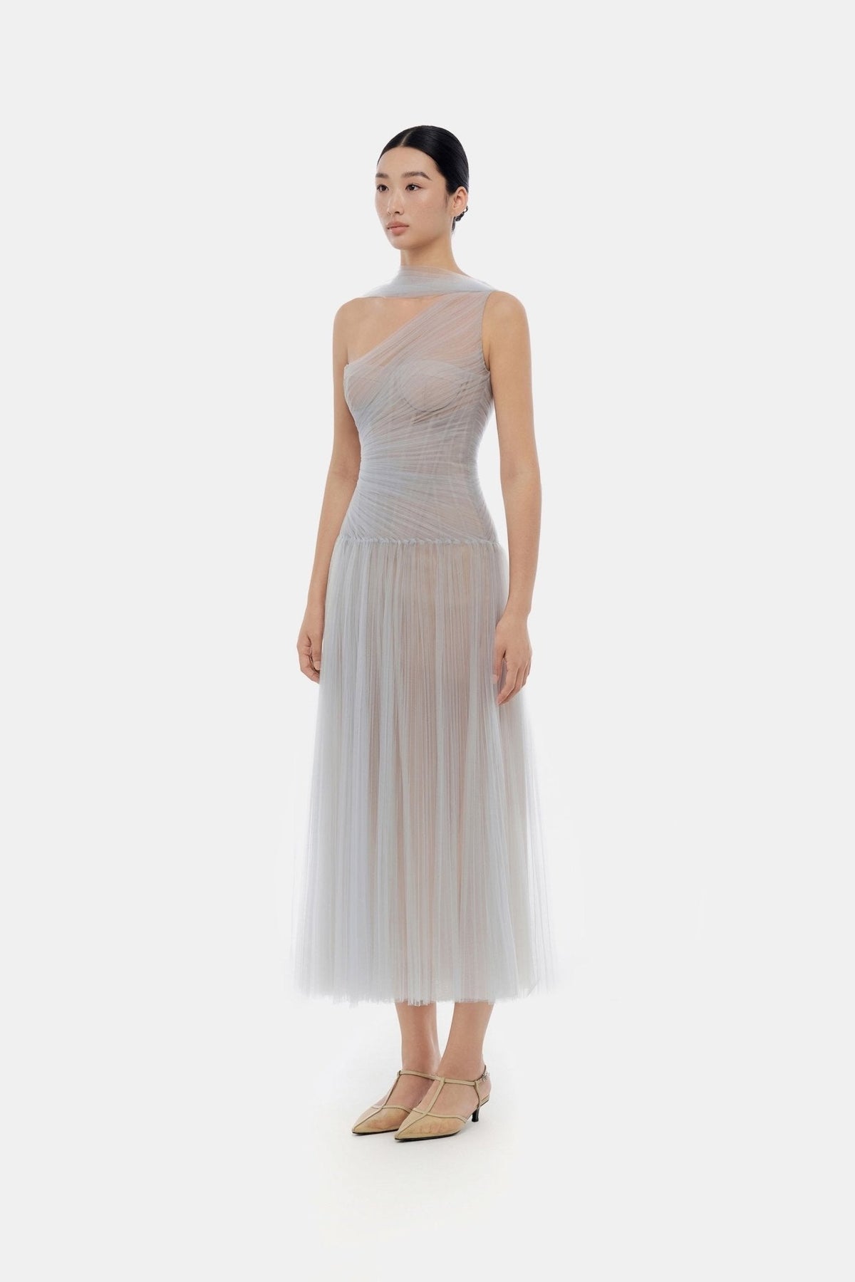 Blue Draped Midi Dress by Montsand