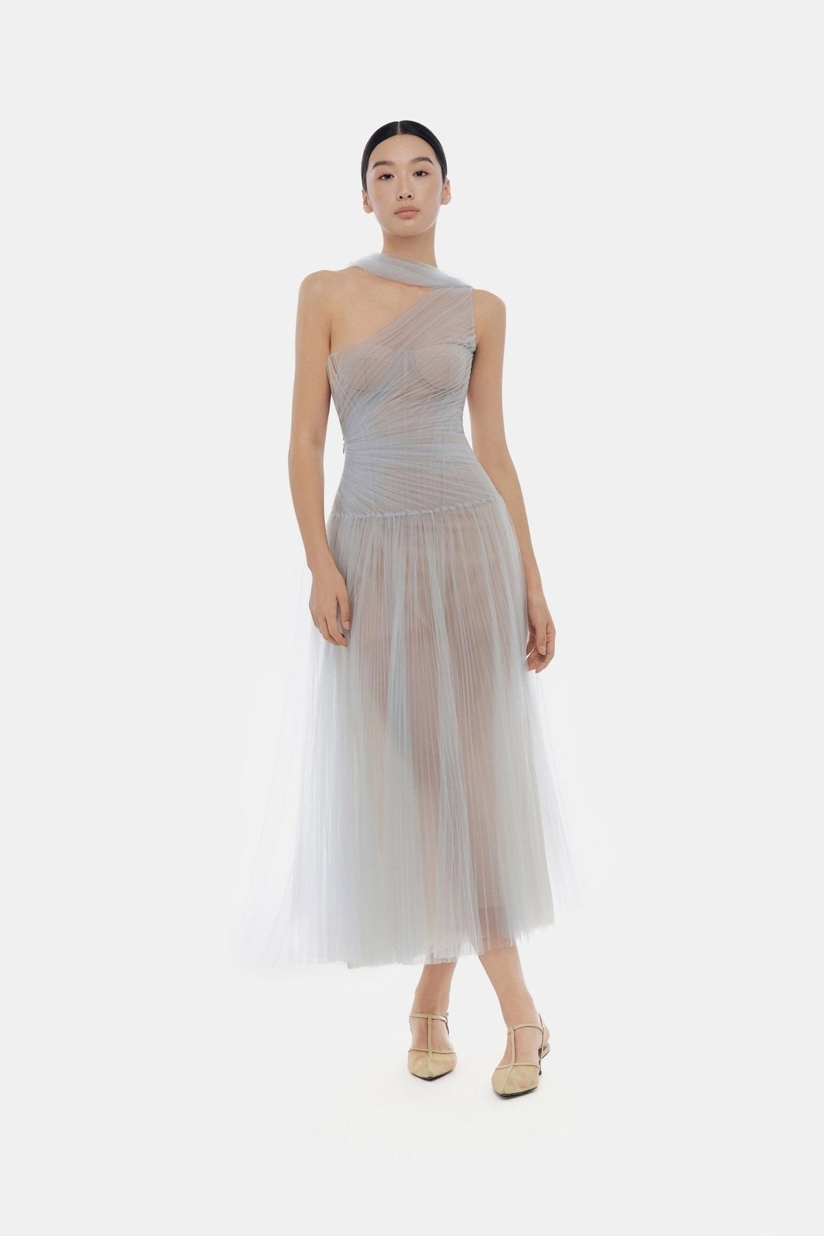 Blue Draped Midi Dress by Montsand