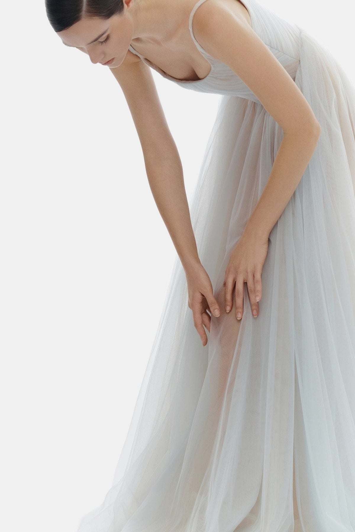 Blue Draped Tulle Maxi Dress by Montsand