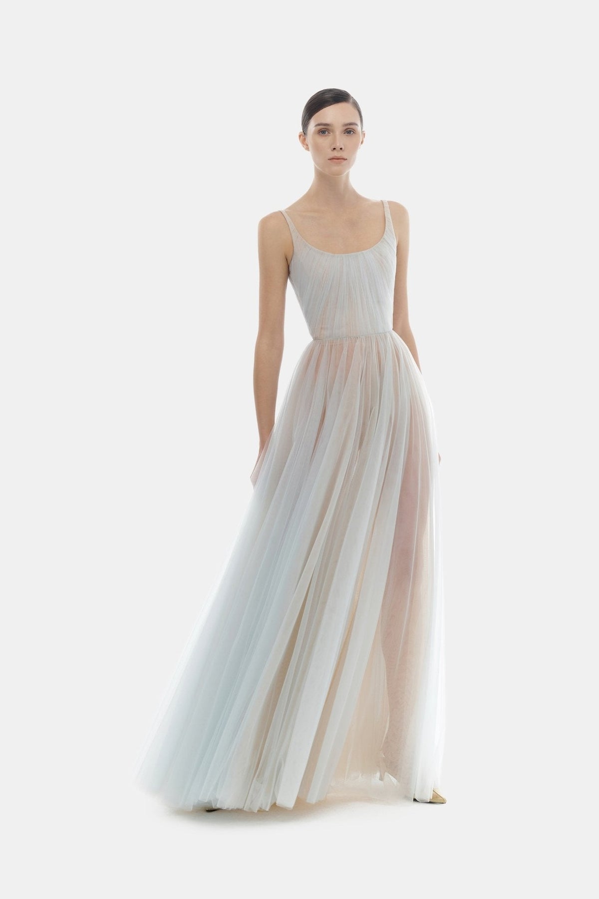 Blue Draped Tulle Maxi Dress by Montsand