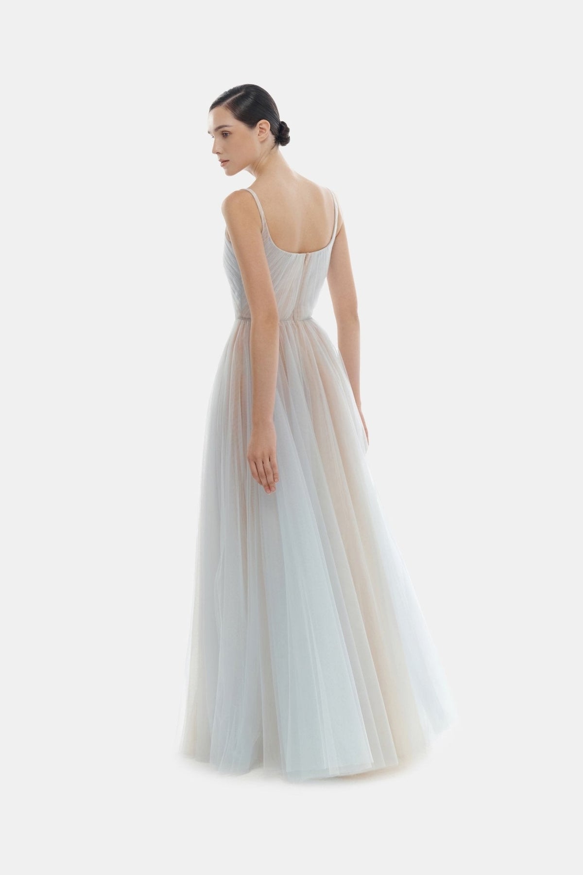 Blue Draped Tulle Maxi Dress by Montsand