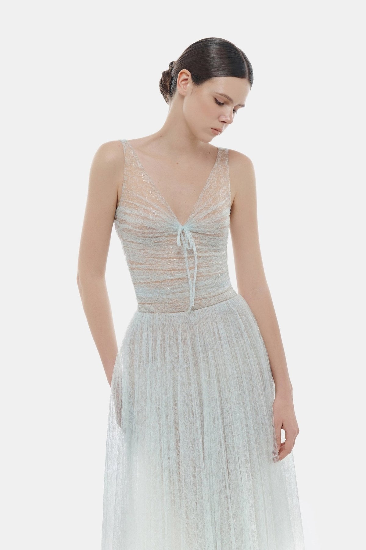 Blue Drapped Midi Dress by Montsand