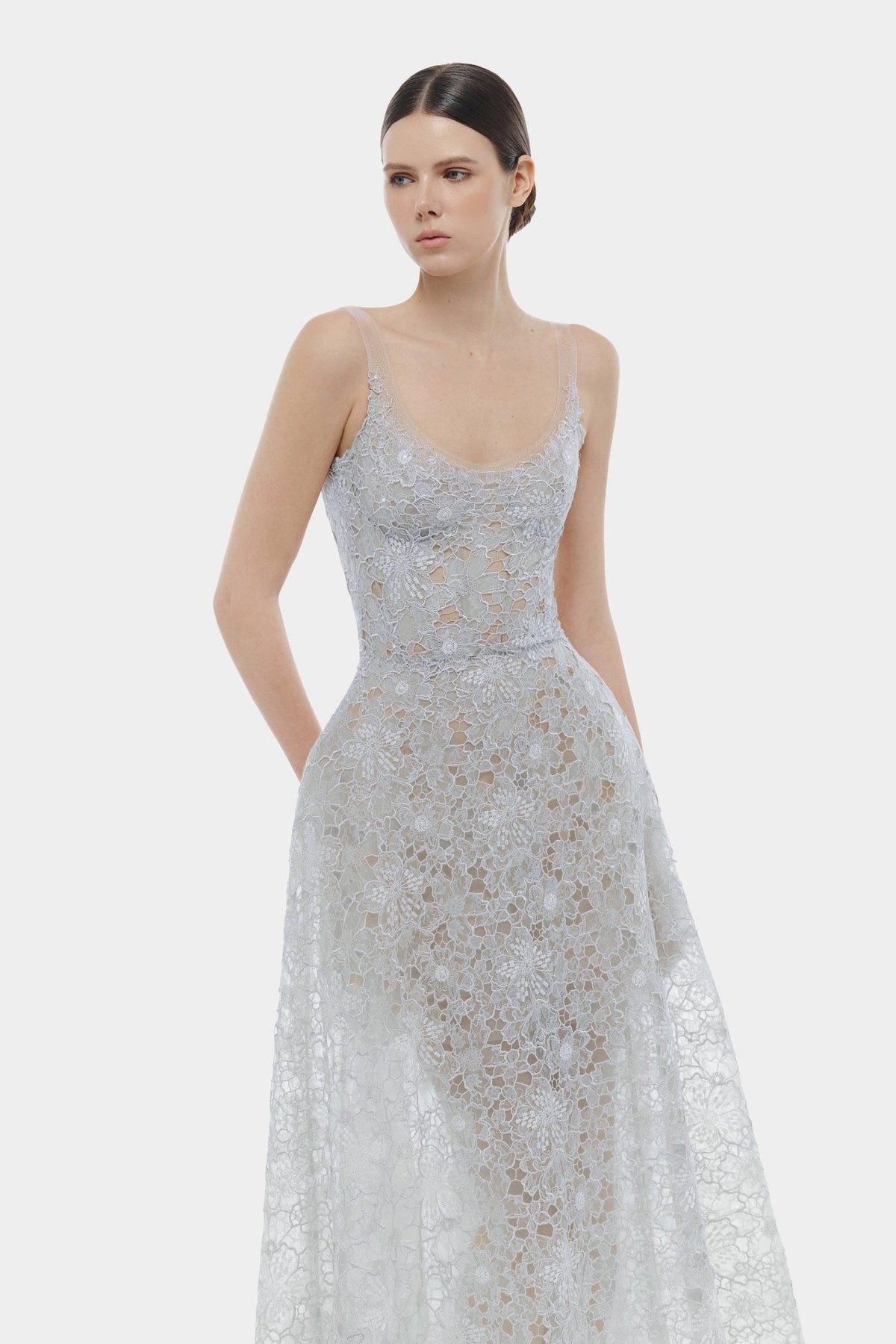 Blue Flower Lace Maxi Dress by Montsand