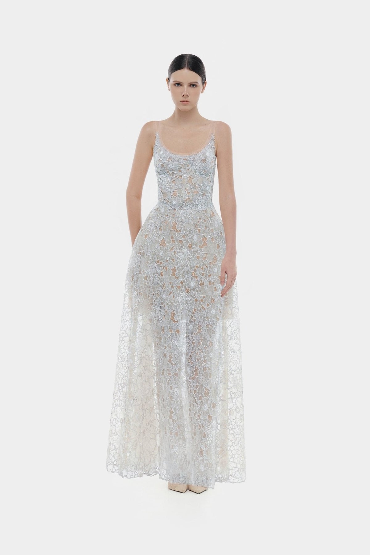 Blue Flower Lace Maxi Dress by Montsand
