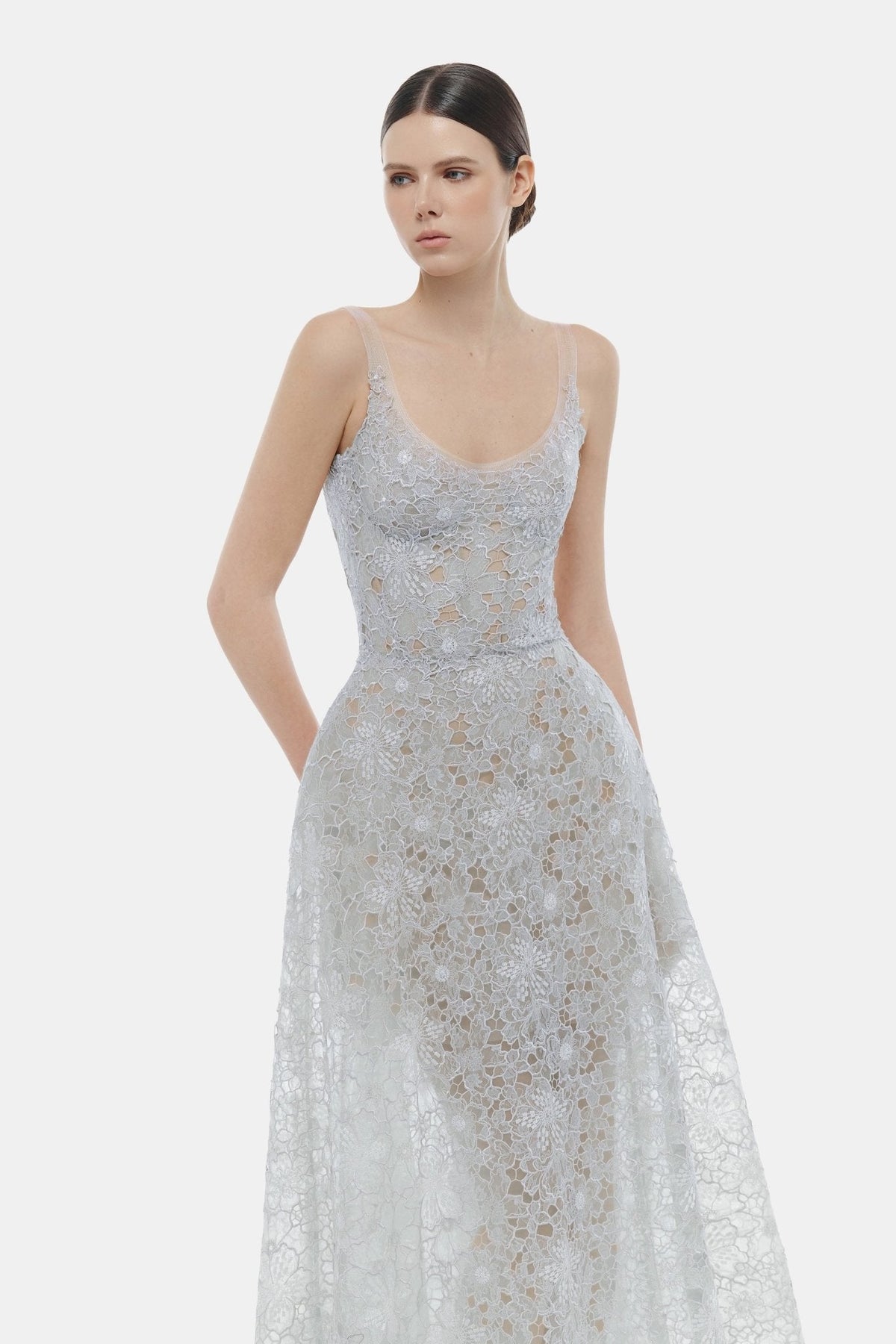 Blue Flower Lace Midi Dress by Montsand