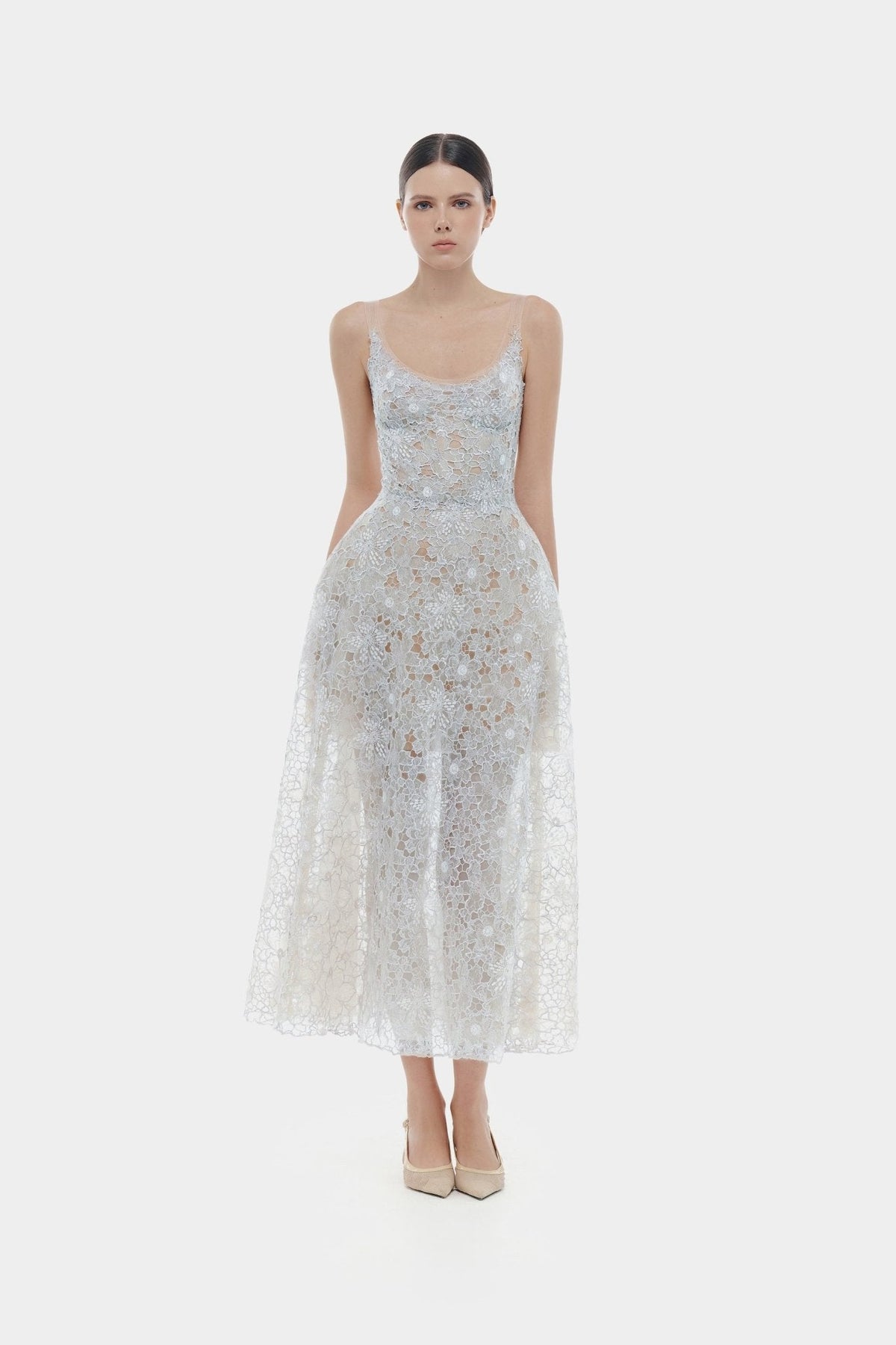 Blue Flower Lace Midi Dress by Montsand