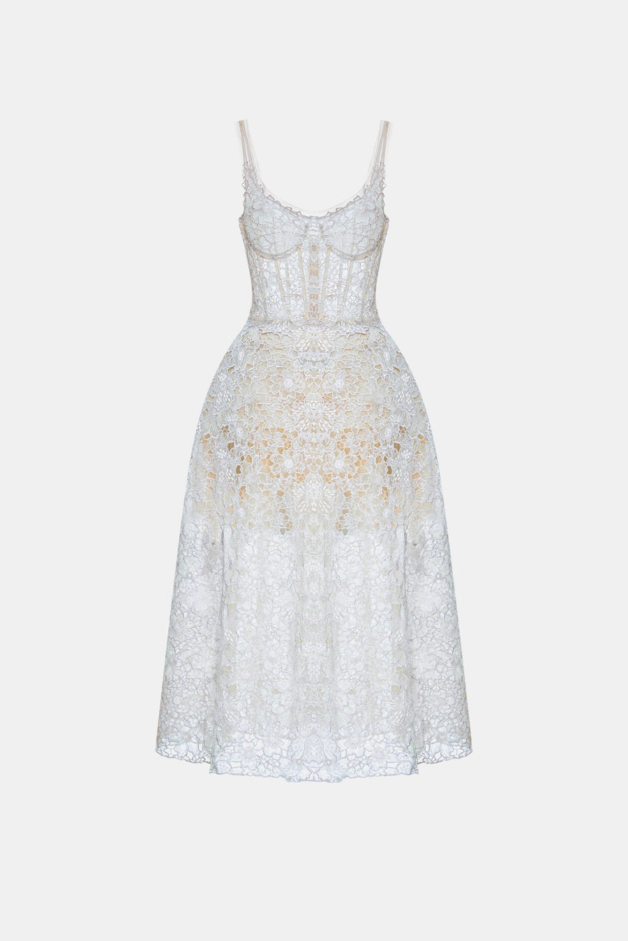 Blue Flower Lace Midi Dress