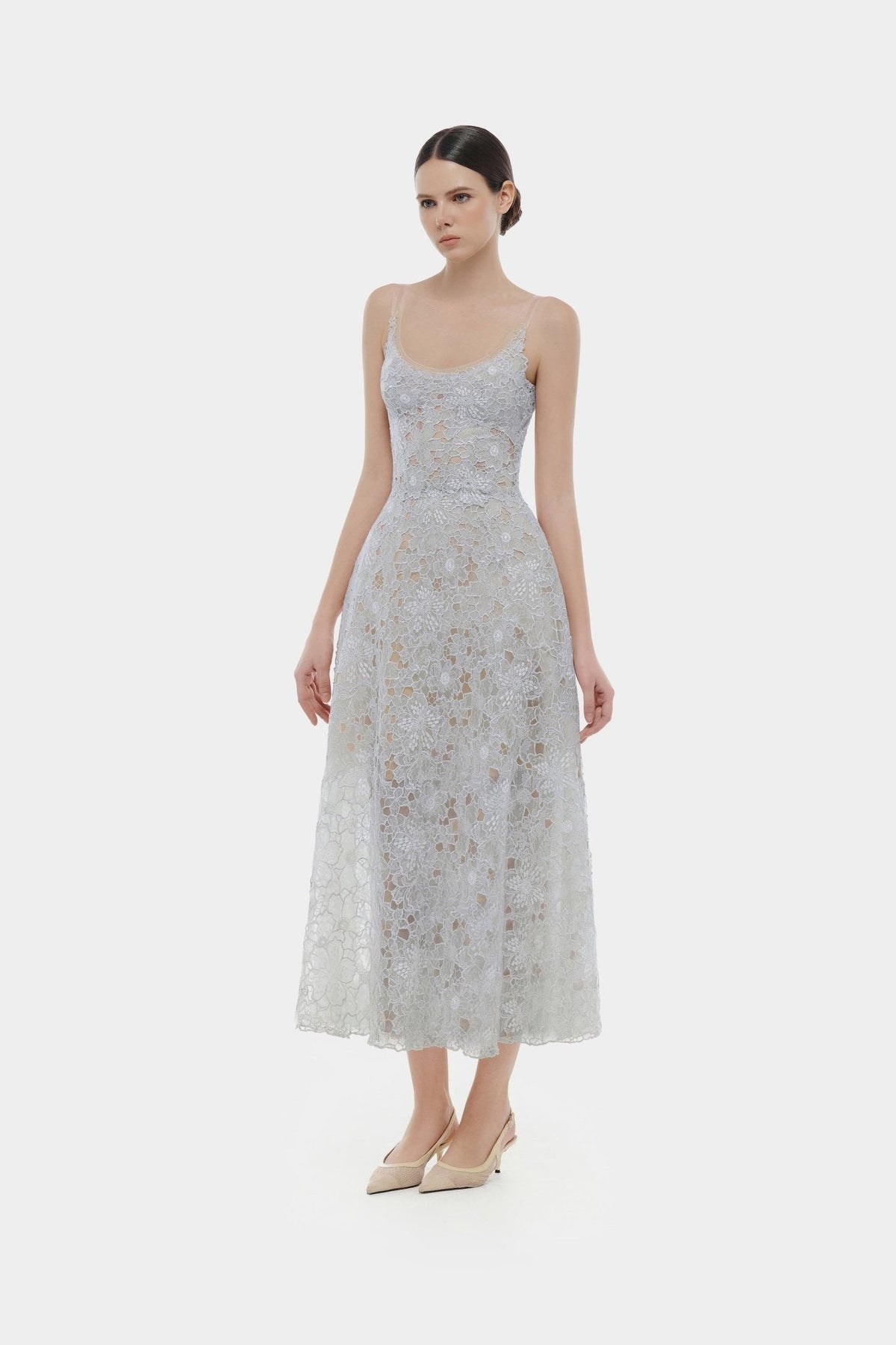 Blue Flower Lace Midi Dress by Montsand